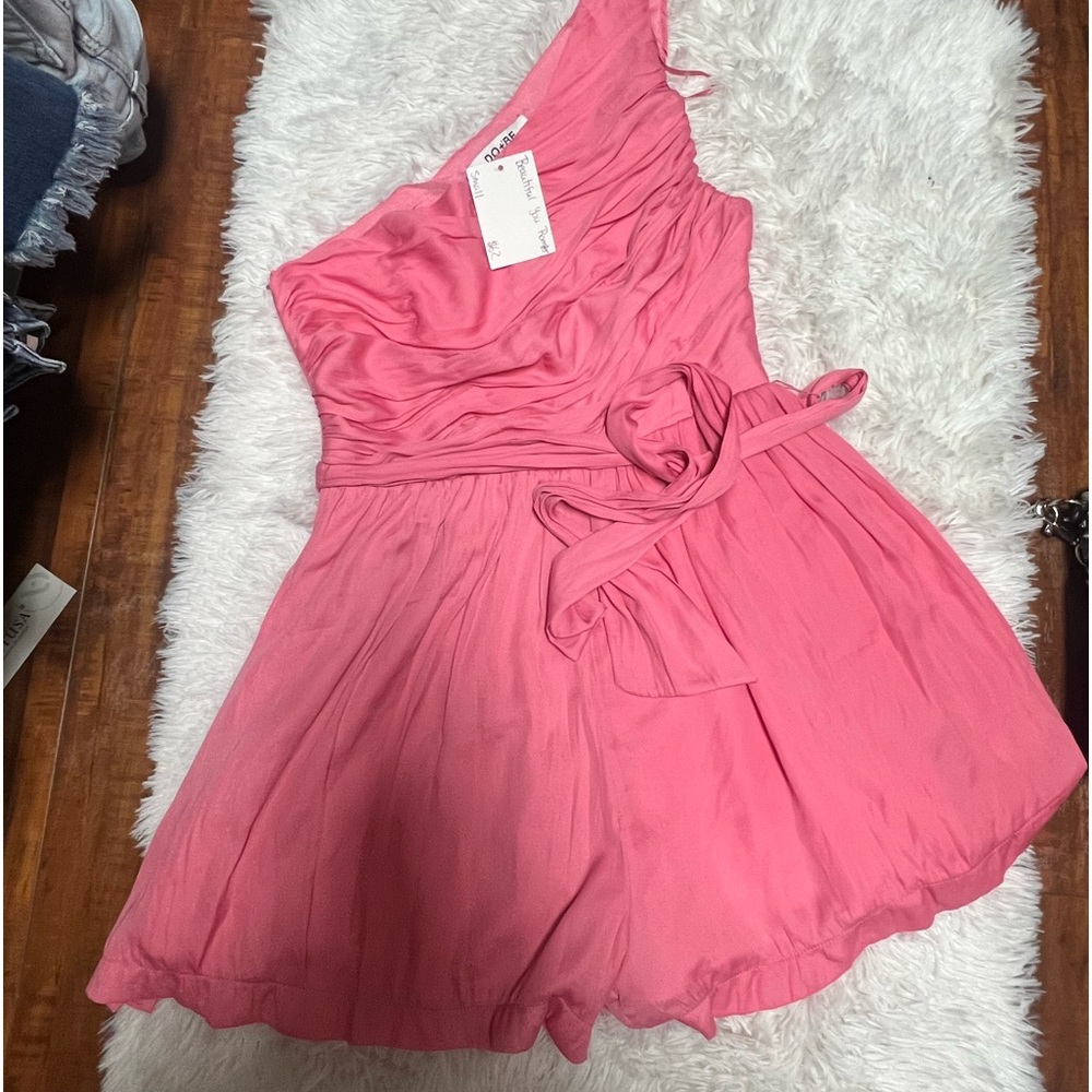 Spring to Life Pink Gathered One-Shoulder Romper